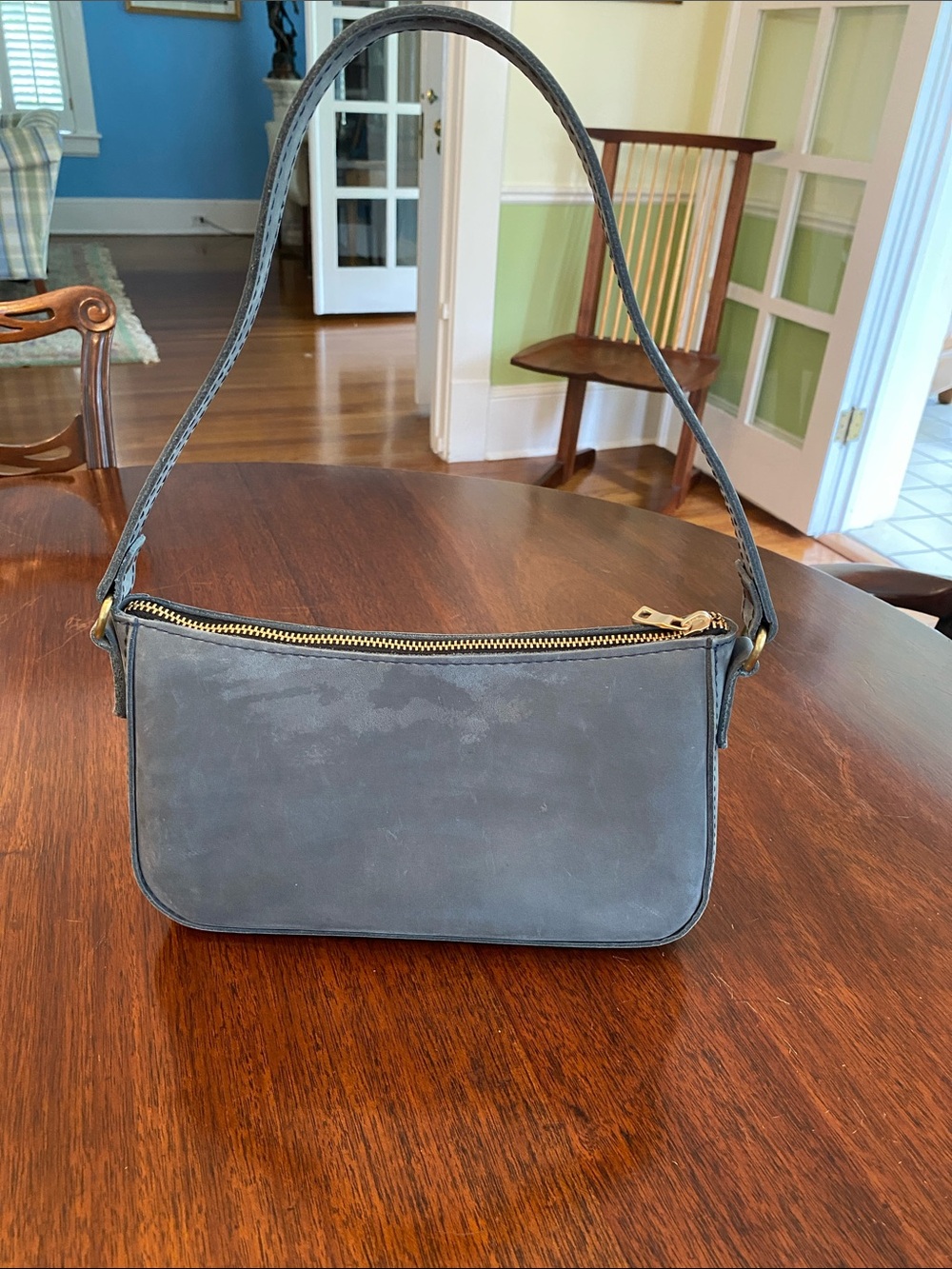 Portland Leather Goods Discontinued Blue Gray Storm Suede Shoulder Bag Purse - Picture 5 of 14